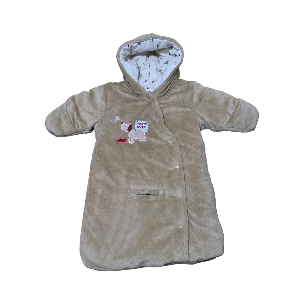 Child of Mine by Carters Baby Bunting Pram Suit Tan Puppy Dog 0-3M Hooded Fleece
